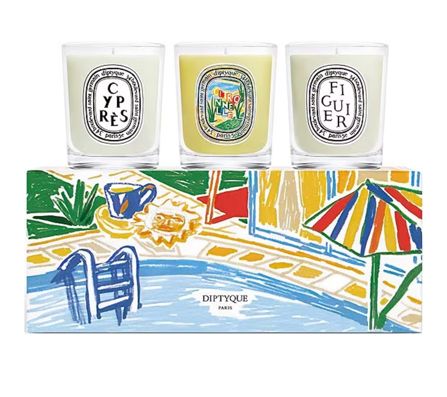Diptyque Mini Candle 3-Piece Gift Set (Cypres, Figuier, and Citronnelle) 70g x 3/ Diptyque Citronnelle Scented Candle 190g